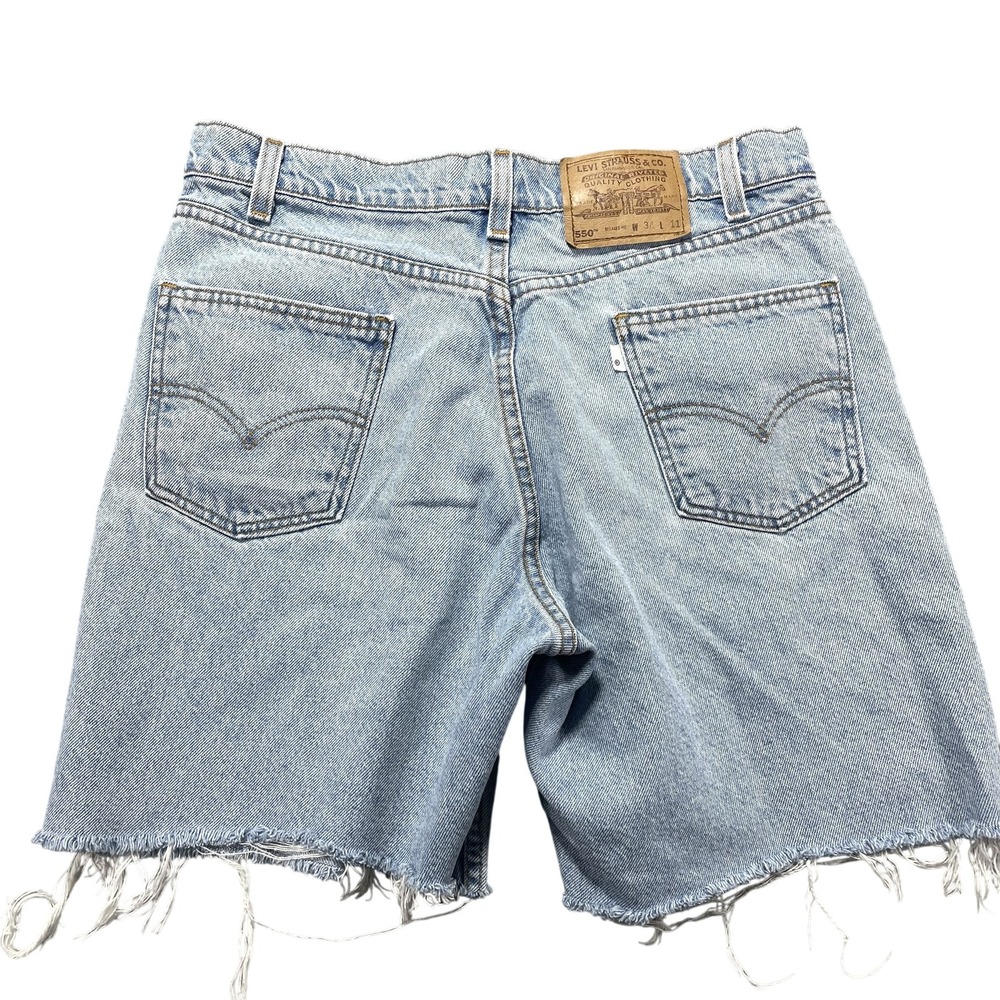 Vintage Levis 550 Shorts Mens 34 Blue Denim Bermuda 7" Inseam Cutoff Orange Tabs